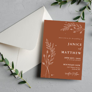 Minimalist Terracotta Burnt Orange Boho Wedding Invitation