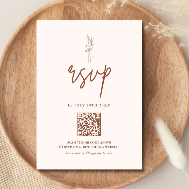 Minimalist Terracotta Burnt Orange Boho Wedding RSVP Card (Creator Uploaded)