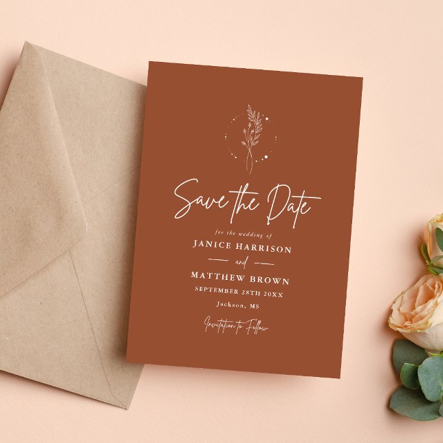 Minimalist Terracotta Burnt Orange Boho Wedding Save The Date (Creator Uploaded)