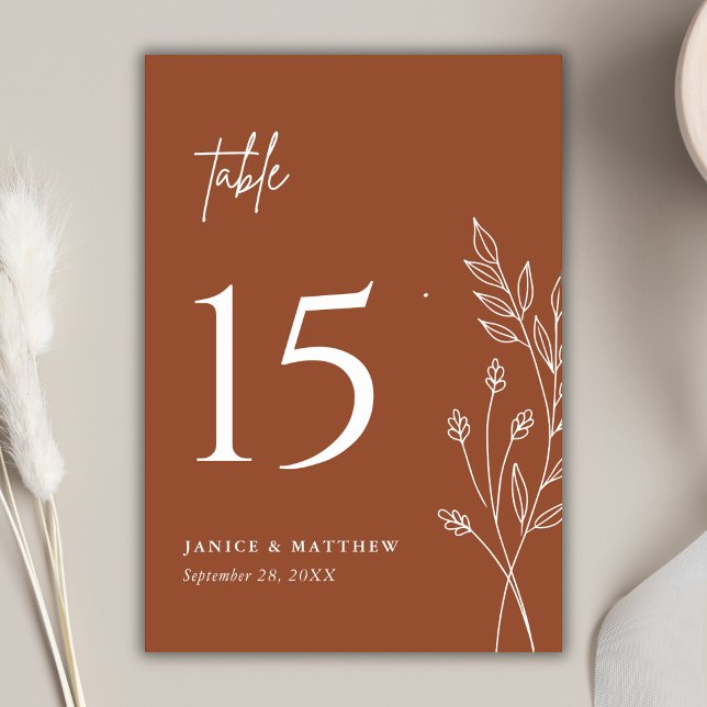 Minimalist Terracotta Burnt Orange Boho Wedding Table Number (Creator Uploaded)