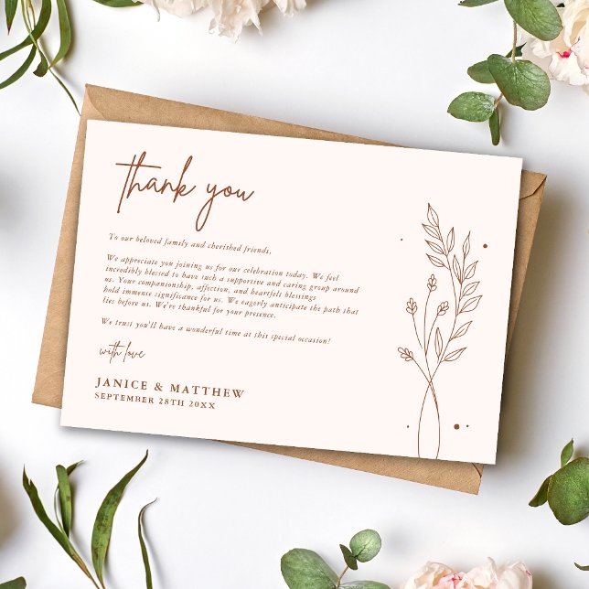 Minimalist Terracotta Burnt Orange Boho Wedding Thank You Card (Creator Uploaded)
