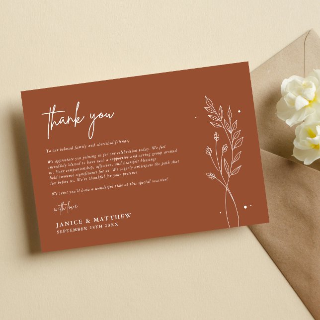 Minimalist Terracotta Burnt Orange Boho Wedding Thank You Card (Creator Uploaded)