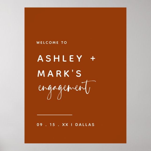 Minimalist Terracotta Engagement Party Welcome Poster (Front)