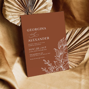 Minimalist Terracotta Fall Botanical Wedding Invitation