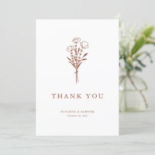 Minimalist Terracotta Floral Bouquet Wedding Thank You Card