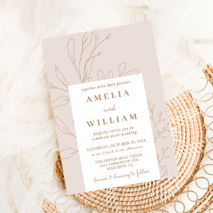 Minimalist Terracotta Floral Elegant Boho Wedding Invitation