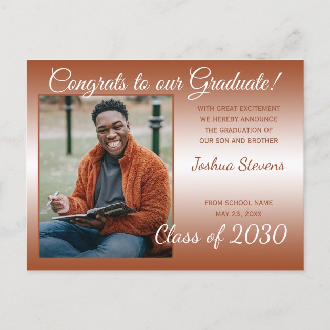 Minimalist Terracotta Graduation Announcement Postcard (Front)