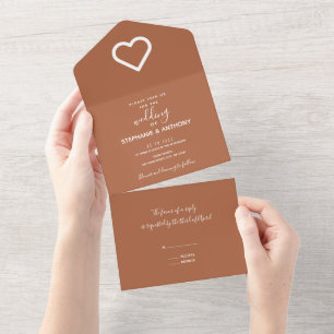Minimalist Terracotta Heart Wedding All In One Invitation