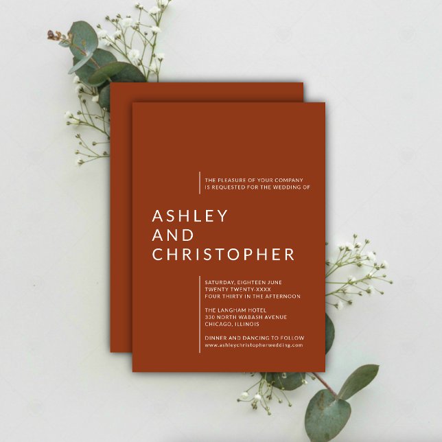 Minimalist Terracotta Isolated Names Wedding Invitation (Creator Uploaded)