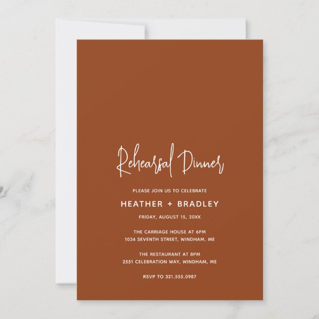 Minimalist Terracotta Modern Rehearsal Dinner Invitation (Front)