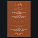 Minimalist Terracotta Modern Wedding Menu<br><div class="desc">Modern boho terracotta / copper wedding menu featuring a simple design with the header in an elegant script typography and your menu in a minimalist sans serif font.  This chic wedding menu works well with any style of wedding.</div>