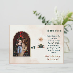 Minimalist Terracotta Nativity Journey Arch Photo Holiday Card