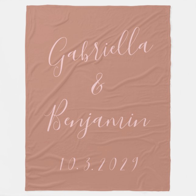 Minimalist Terracotta Personalised Names Wedding Fleece Blanket (Front)