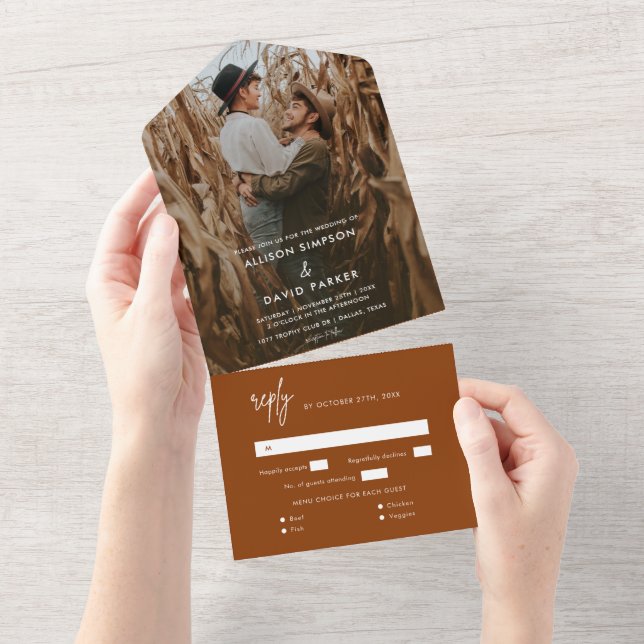 Minimalist Terracotta Photo Unique Wedding All In  One Invitation (Tearaway)