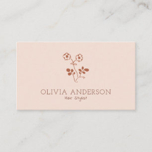Minimalist Terracotta QR Code Floral Line Art  Business Card