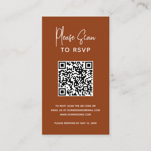Minimalist Terracotta QR Code Modern Wedding Enclosure Card (Front)