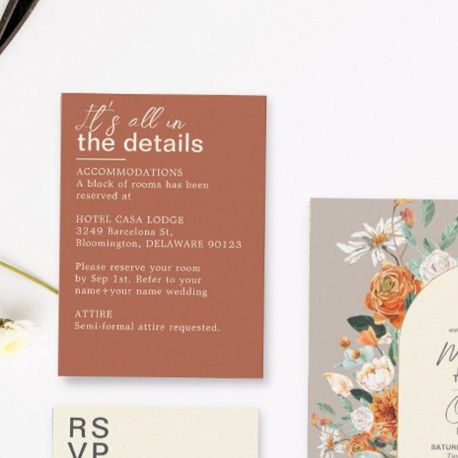 Minimalist Terracotta Rust Wedding Details  Enclosure Card (Creator Uploaded)