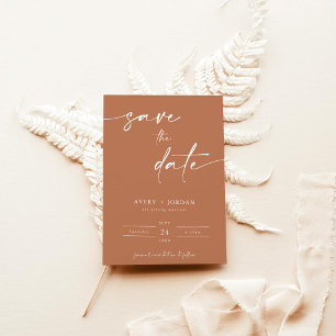 Minimalist Terracotta Save the Date   Modern Boho  Invitation