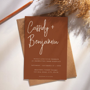 Minimalist Terracotta Script Modern Wedding Invitation