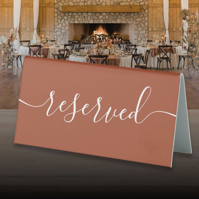 Minimalist Terracotta Script Reserved (Minimalist Terracotta Script Reserved Table Tent Sign)