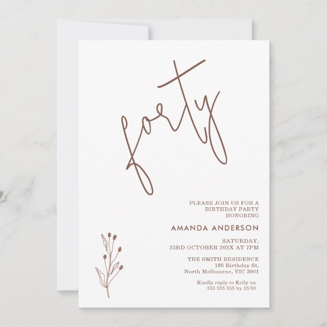Minimalist Terracotta Text 40th Birthday Invitation (Front)