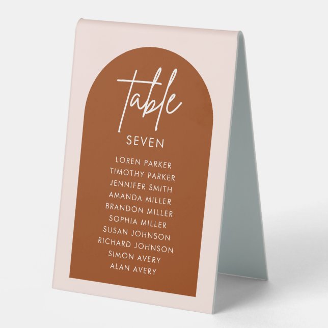 Minimalist Terracotta Wedding Arch Table Numbers (Front)