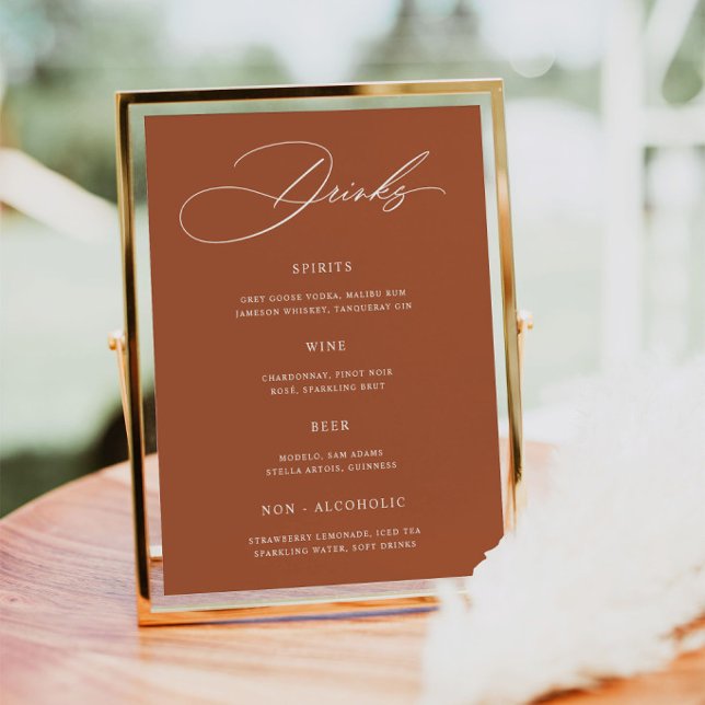 Minimalist Terracotta Wedding Bar Menu  Poster (Creator Uploaded)