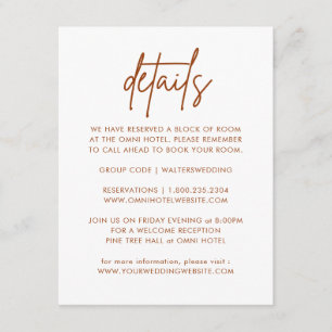 Minimalist Terracotta Wedding Details Enclosure Card