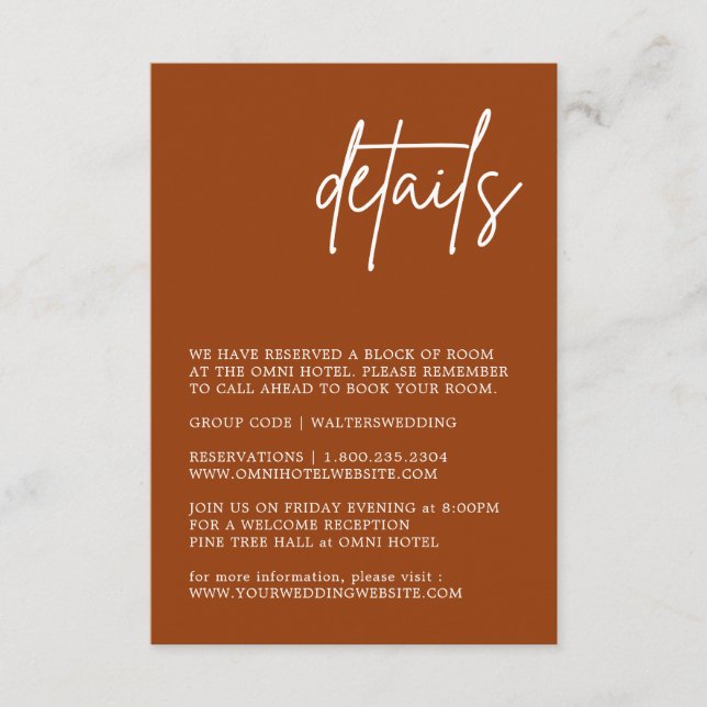 Minimalist Terracotta Wedding Enclosure Card (Front)