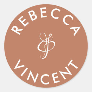 Minimalist Terracotta Wedding Personalised Names Classic Round Sticker