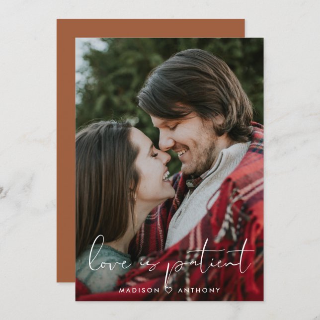 Minimalist Terracotta Wedding Postponement Photo Announcement (Front/Back)