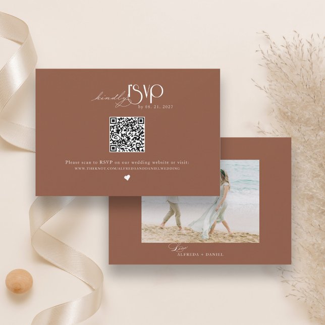 Minimalist Terracotta Wedding Website QR Code RSVP Card (Creator Uploaded)