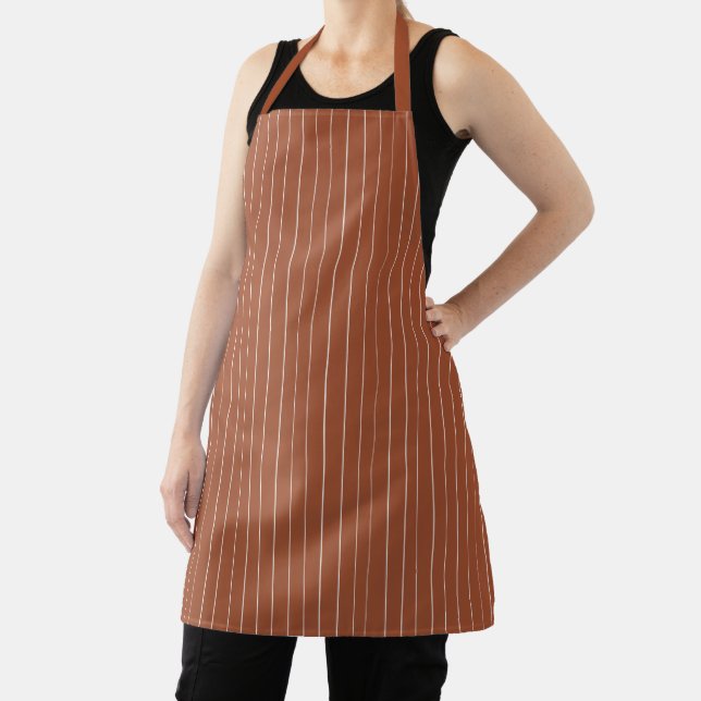 Minimalist terracotta white vertical stripes chic apron (Insitu)