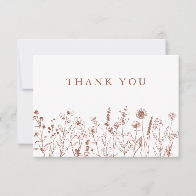 Minimalist Terracotta Wildflower Bridal Shower Thank You Card (Front)