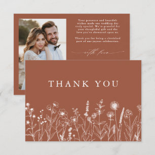 Minimalist Terracotta Wildflower Photo Wedding     Thank You Card