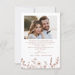 Minimalist Terracotta Wildflower Photo Wedding  Thank You Card