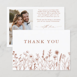 Minimalist Terracotta Wildflower Photo Wedding     Thank You Card