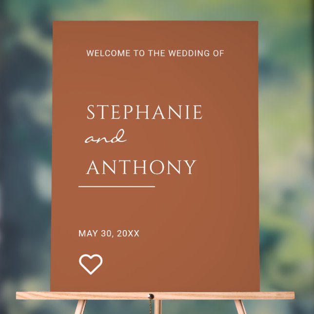 Minimalist Terracotta with Heart Modern Wedding  Acrylic Sign (Neutral)