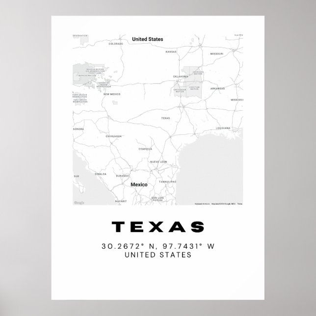 Minimalist Texas Map Art Poster (Front)