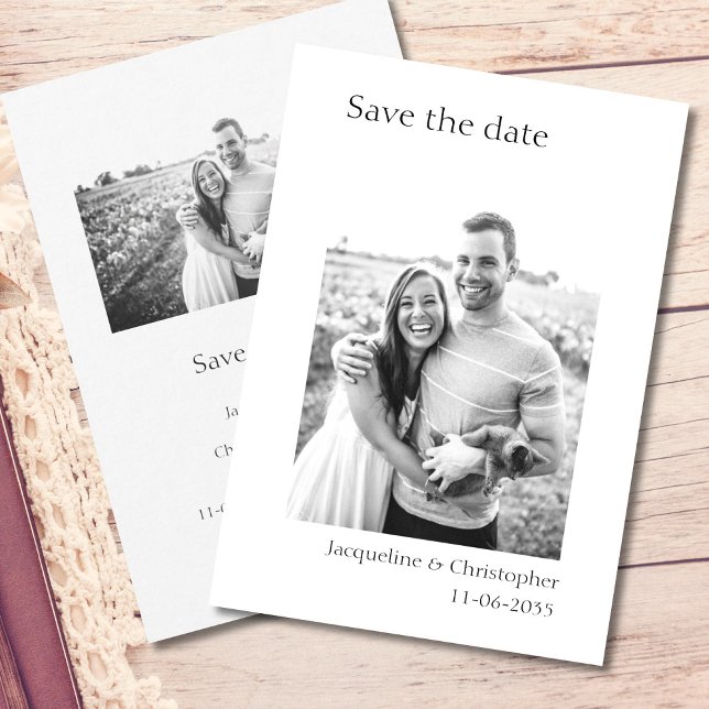 Minimalist Text And Photo Wedding Save The Date Thank You Card (Creator Uploaded)