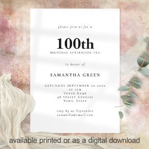 Minimalist Text Any Colour 100th Birthday Invitation