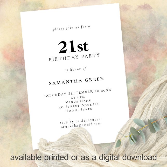 Minimalist Text Any Colour 21st Birthday Party Invitation (Creator Uploaded)