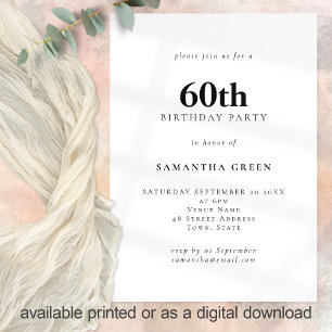 Minimalist Text Any Colour 60th Birthday Party Invitation