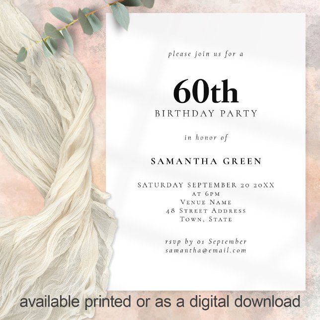 Minimalist Text Any Colour 60th Birthday Party  Invitation (Creator Uploaded)