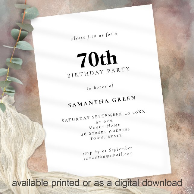 Minimalist Text Any Colour 70th Birthday Party  Invitation (Creator Uploaded)