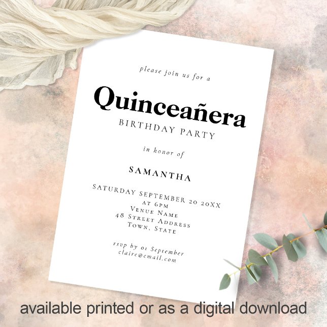Minimalist Text Any Colour Quinceañera Birthday Invitation (Creator Uploaded)