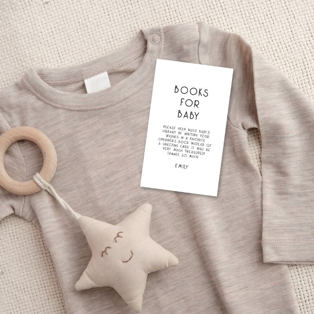 Minimalist Text Black White Books for Baby Shower Enclosure Card (small enclosure alternaive)