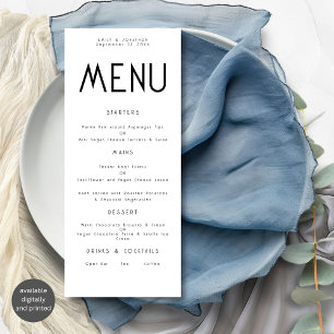Minimalist Text Black White Wedding Menu card