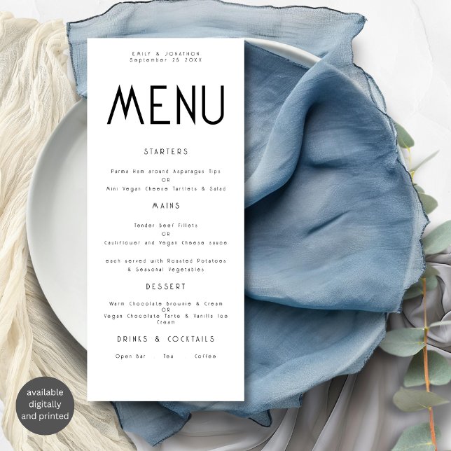 Minimalist Text Black White Wedding Menu card (Creator Uploaded)
