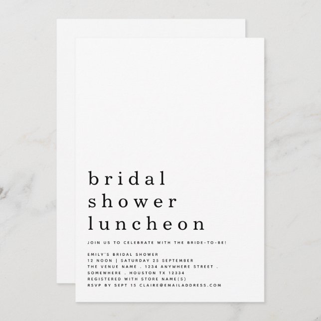 Minimalist Text Bridal Shower Luncheon Invitation (Front/Back)